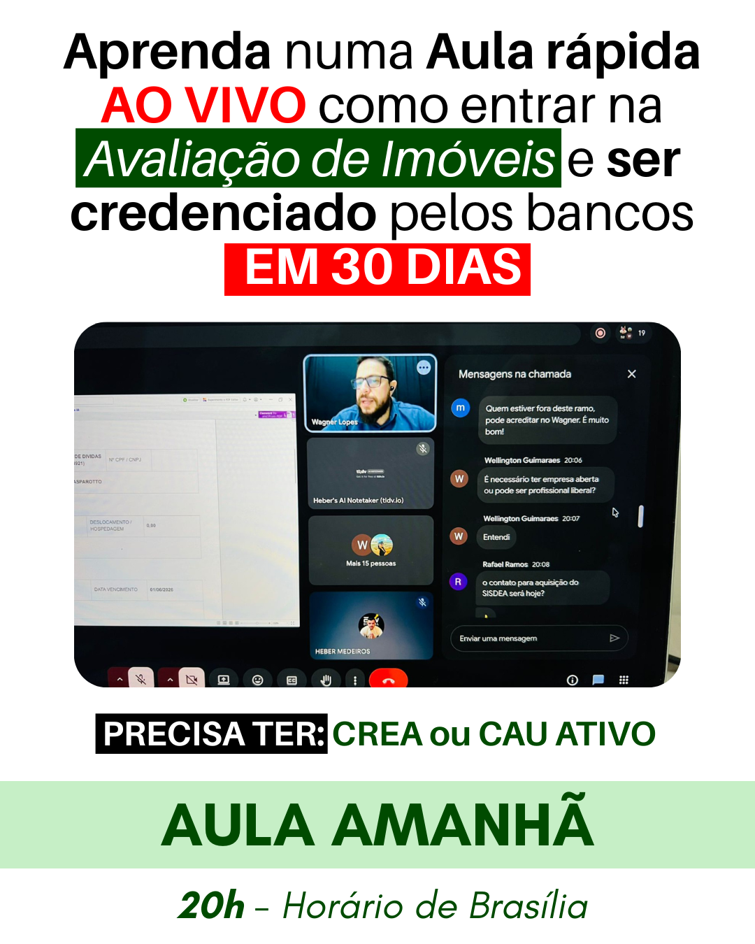 Aula ao vivo — avaliação de imóveis