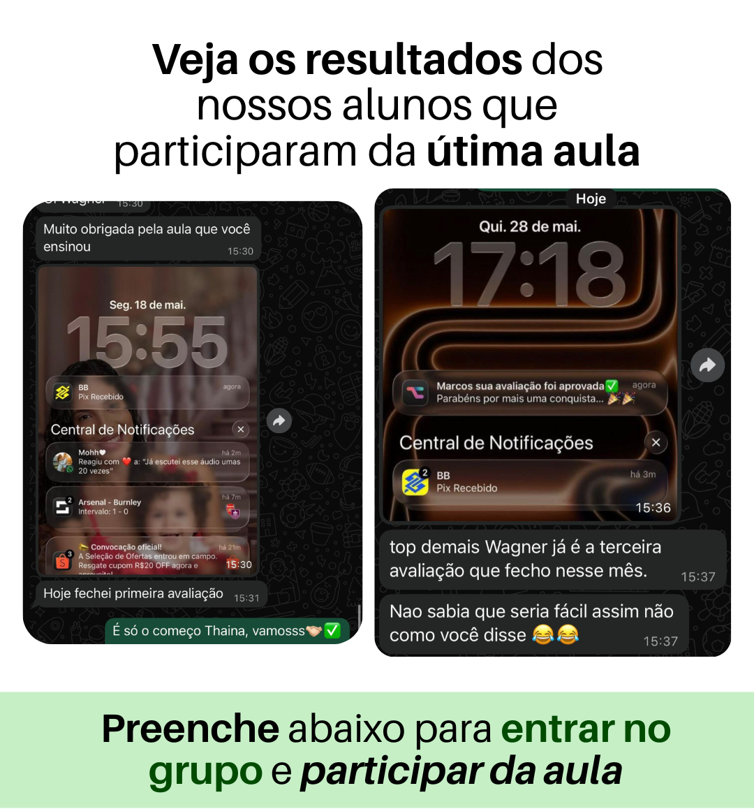 Depoimentos dos alunos